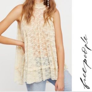 FREE PEOPLE Lace Sheer Mock High Neck Myrna Tunic Tank Top